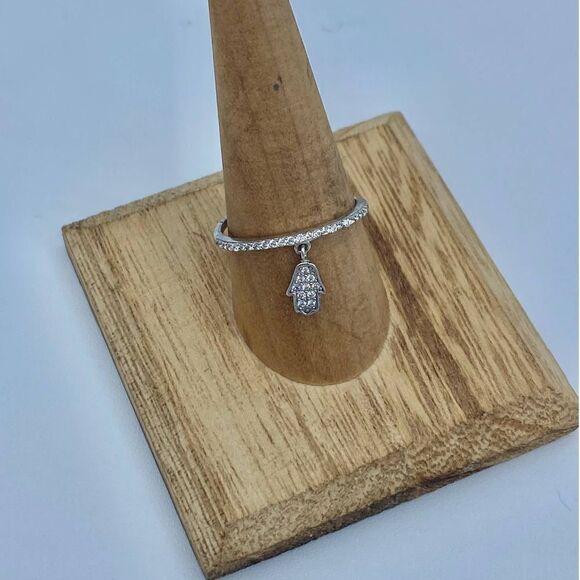 CZ Hamz Dangle Stelring Silver Ring Sizes 6,9,10 - Picture 1 of 7